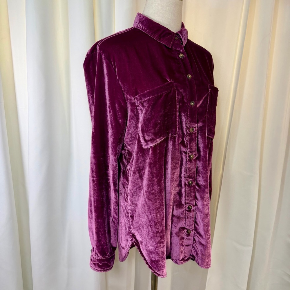 Pilcro ‘Relaxed Fit Velvet Button Down Shirt’ in Magenta / Purple Size Medium - Picture 14 of 15